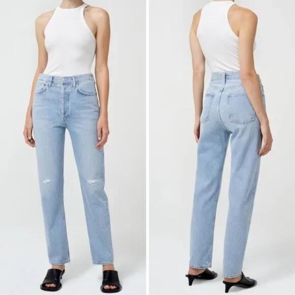 AGOLDE 90s Pinch Waist Flashback High Rise Straight Leg Light Wash 32 NWT - Picture 1 of 15